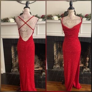 Beaded red prom dress, formal dress, gala holiday, Valentine’s Day, evening gown